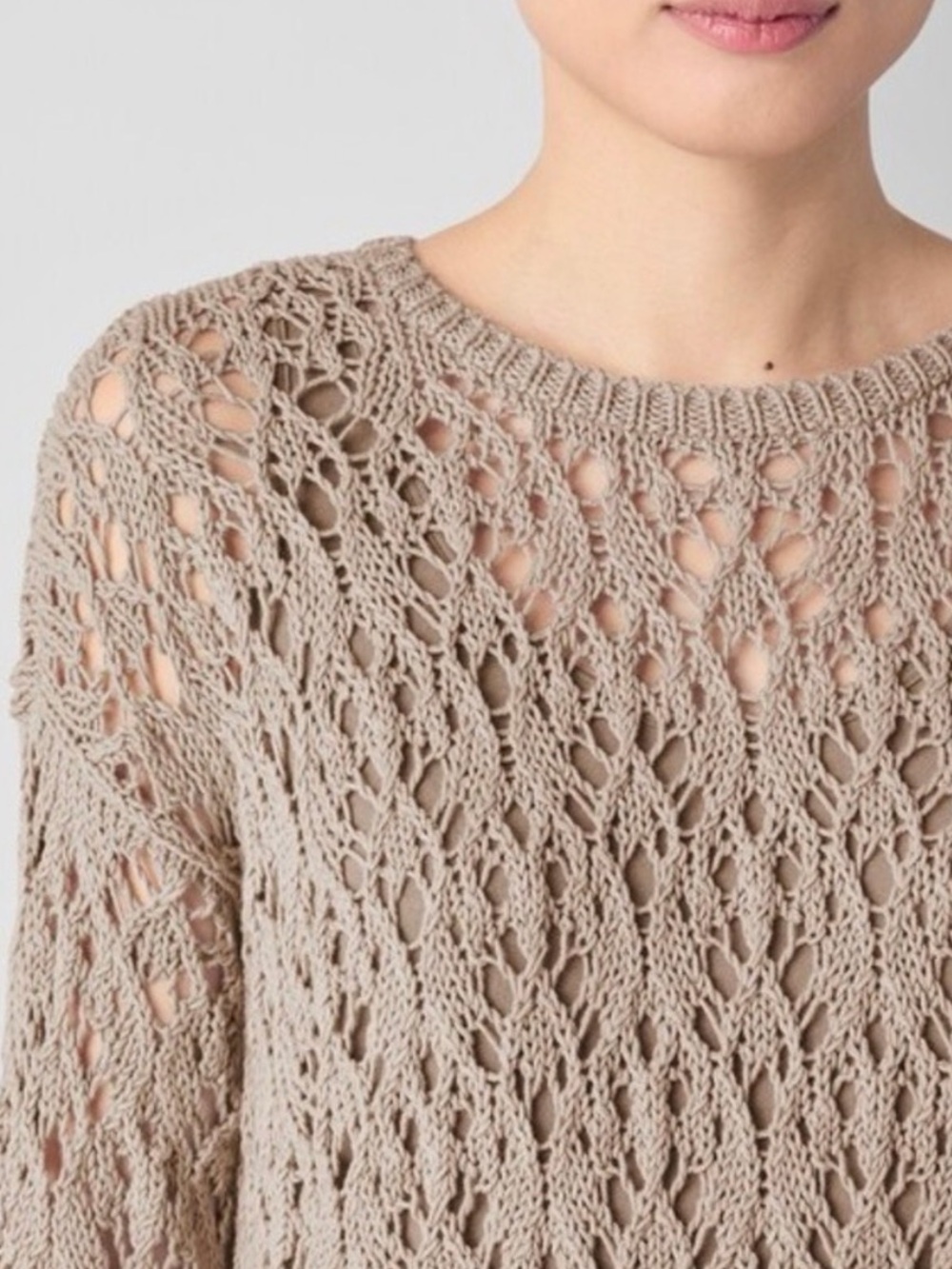 EUC Eileen Fisher Organic Peruvian Cotton Loose Knit  Sweater in Taupe Size M